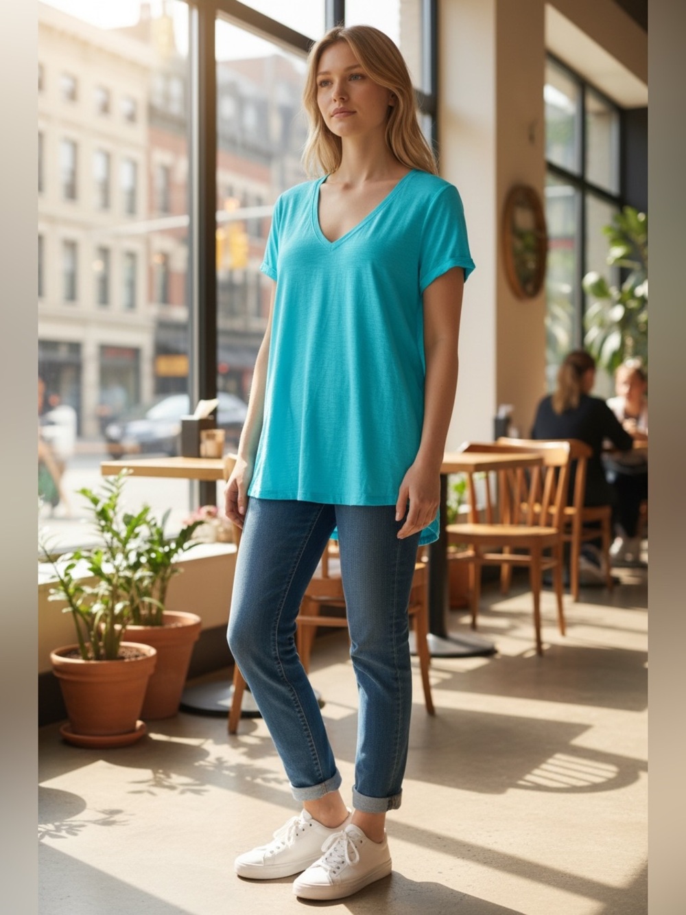 Lilly Pulitzer Relaxed V-Neck Short Sleeve Tee in Aquamarine